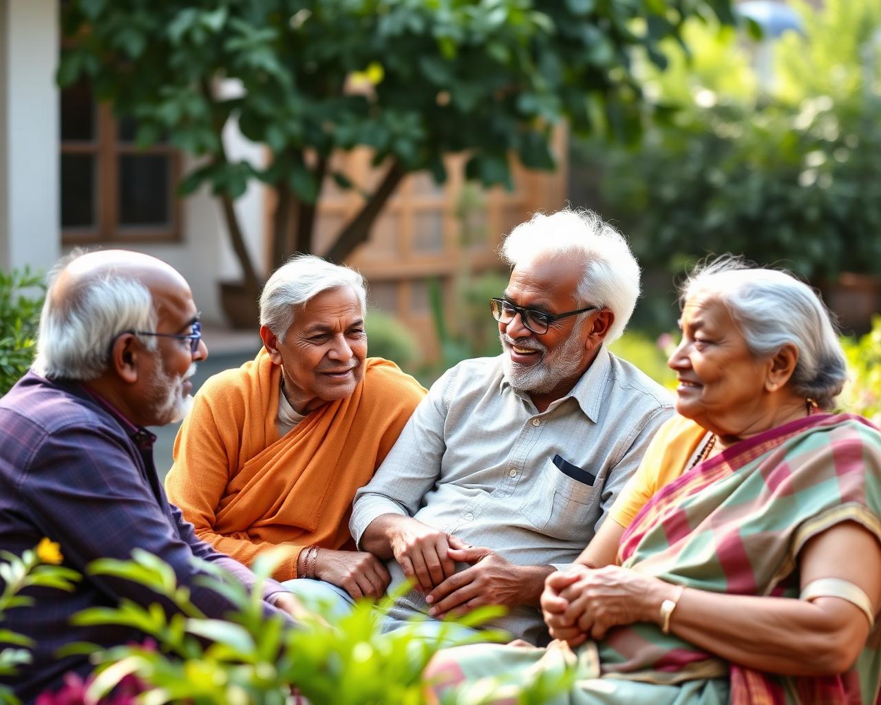 Happy elderly residents at old age home